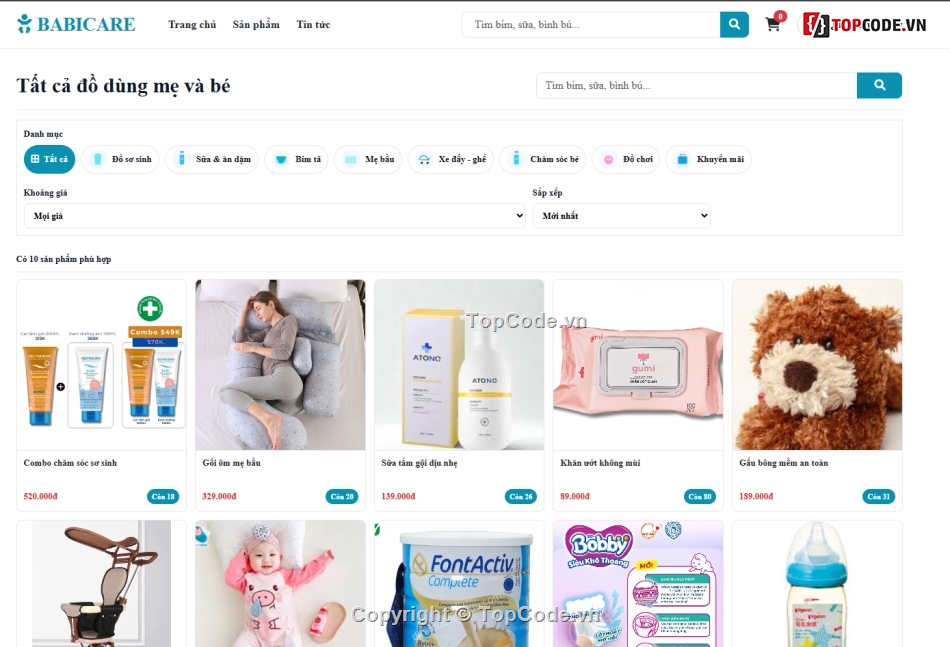 bán hàng,web mẹ và bé,web bán hàng mẹ và bé